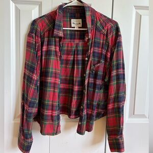 American Eagle Red, Blue, Green Plaid Button-Up Flannel Shirt